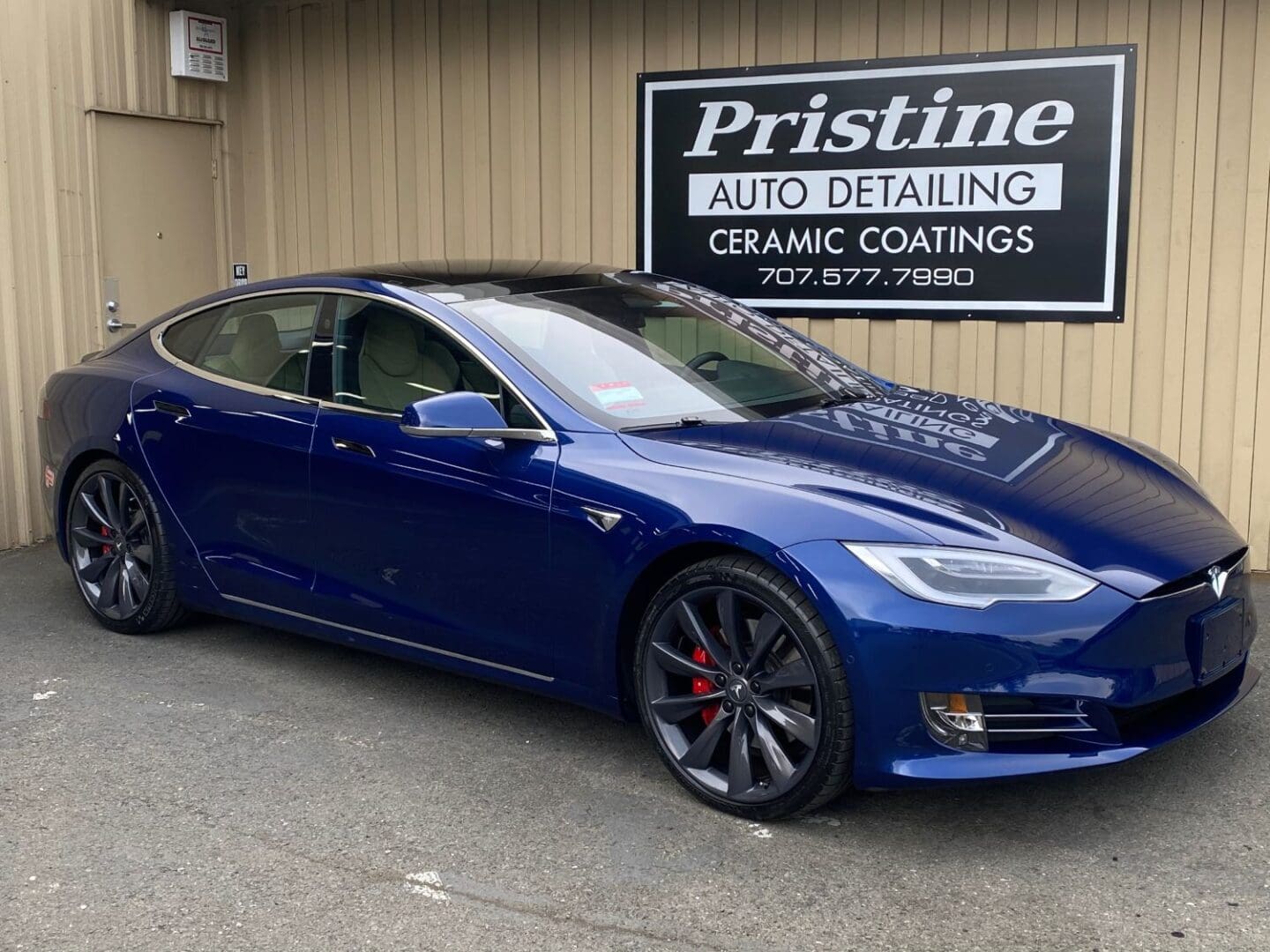 Blue Model S with Ceramic Coating installed