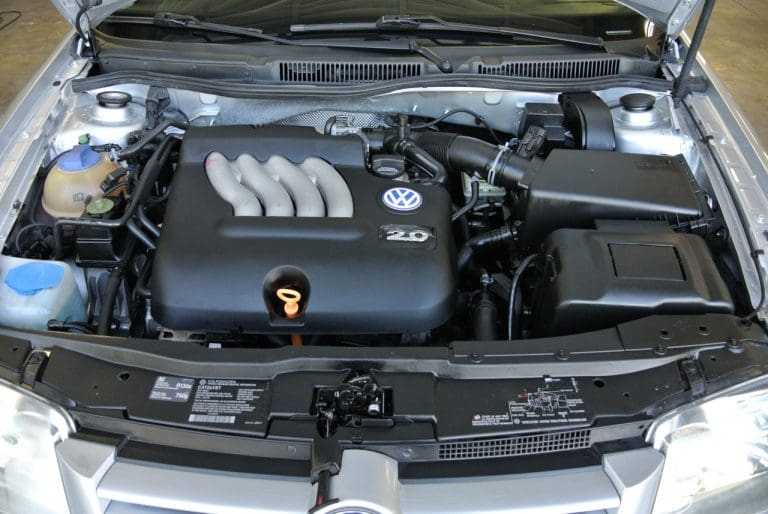 Volkswagen engine bay after engine detail — clean and shiny