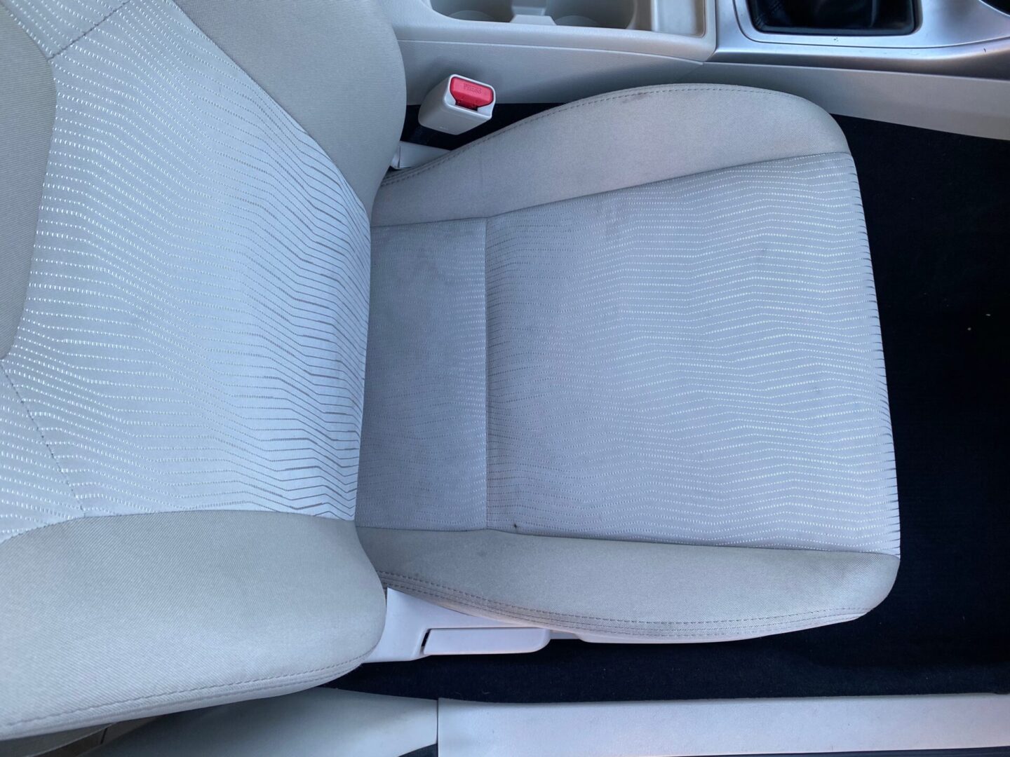 Clean gray fabric seats after interior shampoo and detail